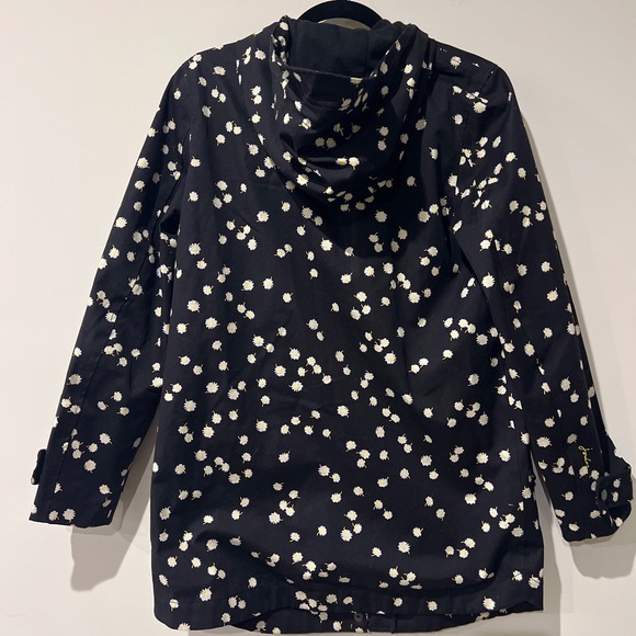 Joules Right As Rain Black Daisy Floral  Raincoat Waterproof Hooded Jacket US 6 - Picture 6 of 13